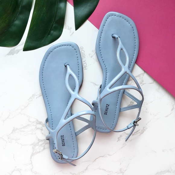 SCHUTZ Shoes - SCHUTZ Patent Leather Baby Blue Flat Sandals